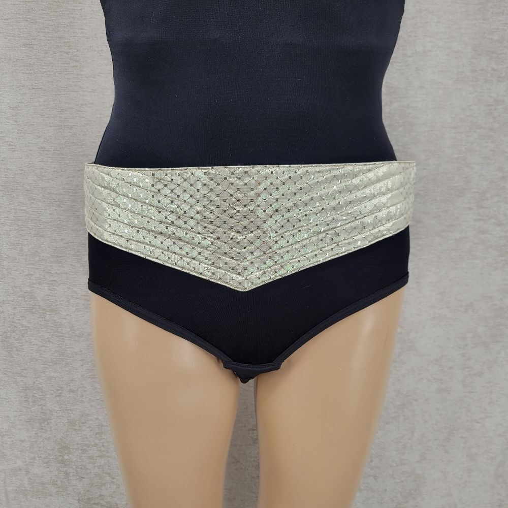 Vintage Metallic Chevron Waist Belt Corset Under Bust Cummerbund